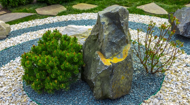 Various landscape rock types for a decorative outdoor garden.